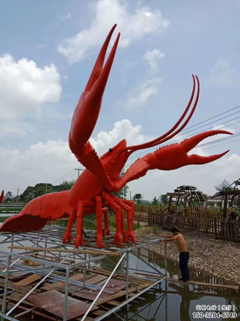 玻璃钢几何龙虾雕塑 庭院仿真雕塑 彩绘摆件