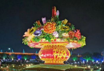 街道花篮雕塑，锻造景观雕塑，古铜效果