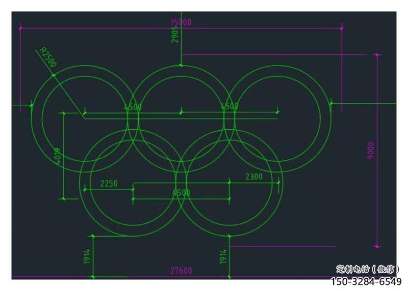 景观五环雕塑厂家，运动摆件，体育标识小品