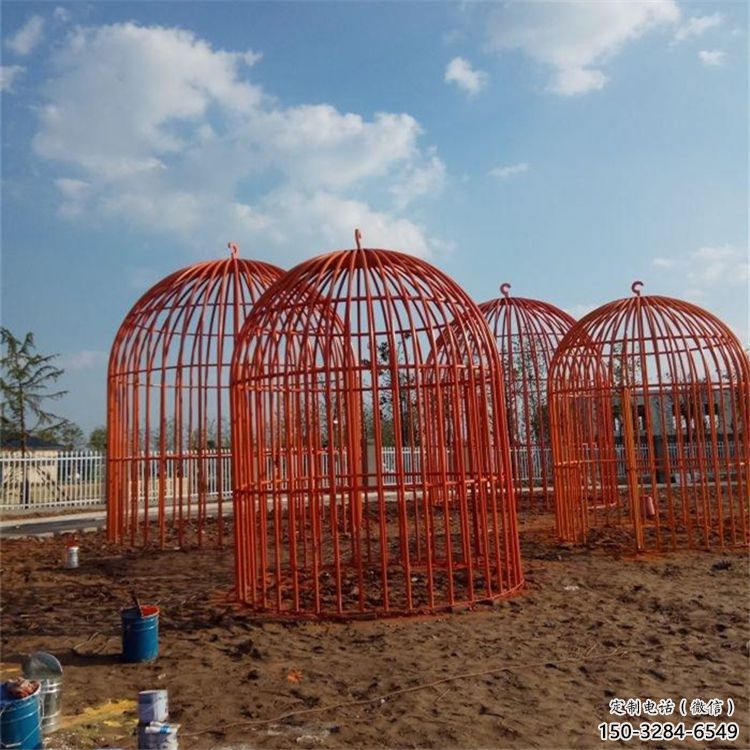 镂空鸟笼雕塑 喷水园林笼子雕塑 住宅小区鸟笼子雕塑