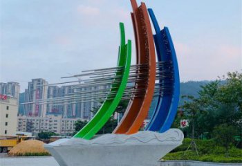 小区帆船雕塑，拉丝景观雕塑，抽象效果