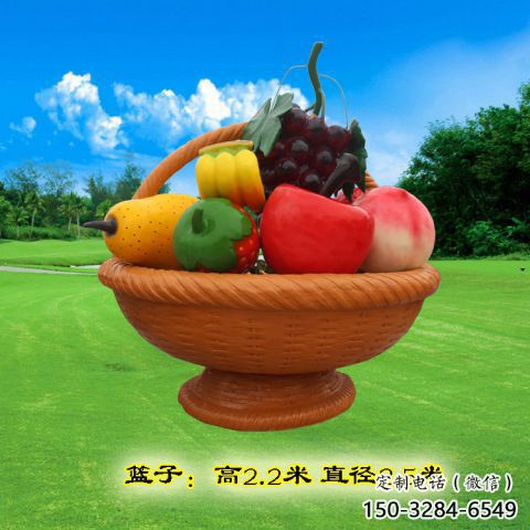 彩绘果篮雕塑通用，花园小品，广场玻璃钢果篮雕塑优价