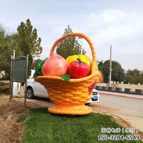广场果篮雕塑供需，广场雕塑，广场玻璃钢果篮雕塑定制